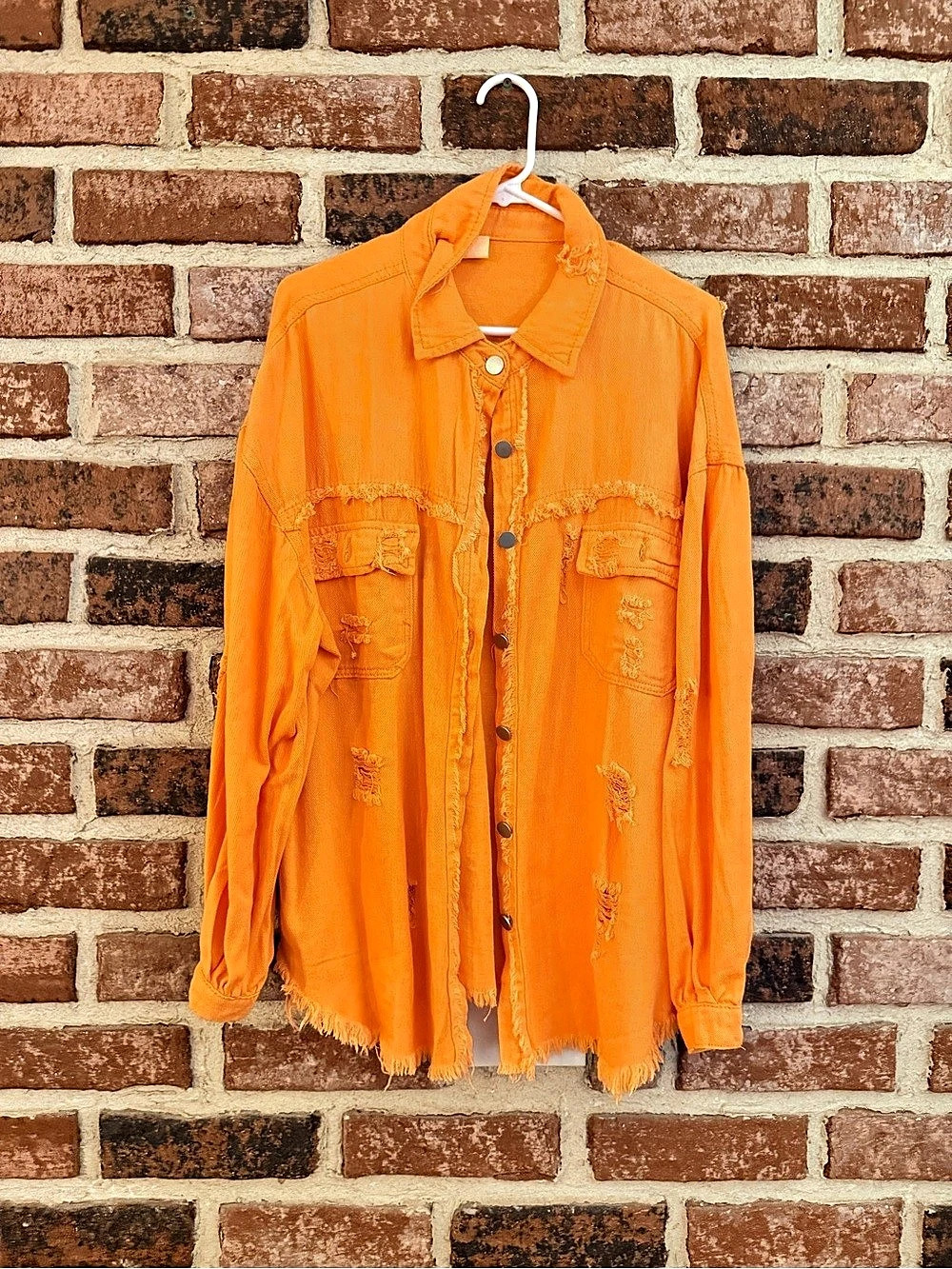 Orange Distressed Denim Jacket Size 4XL